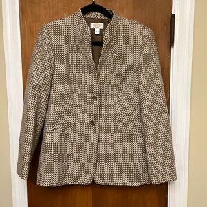 Talbots blazer 100% Wool brown beige Houndstooth type Style neckline  Size 10
